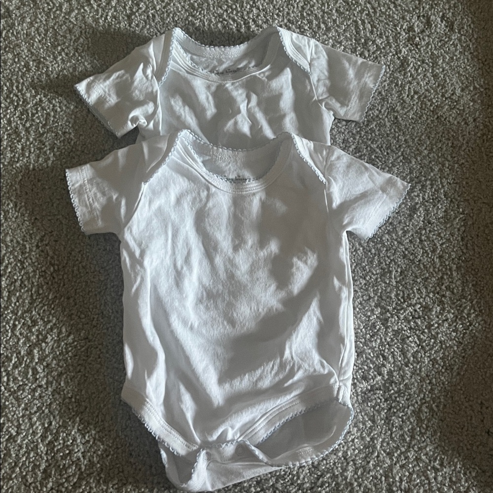 Lot of 2 Kissy Kissy 3-6 Month White Pima cotton bodysuit with Blue stitch Trim